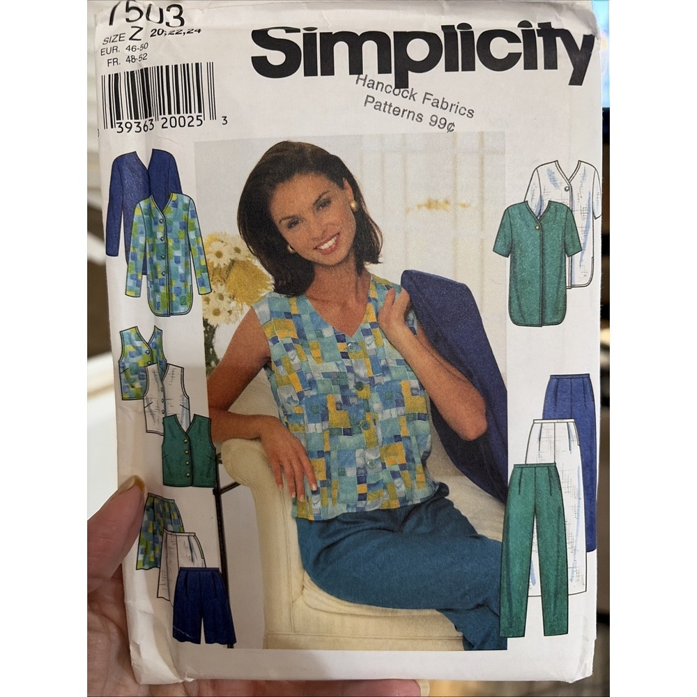 Simplicity 7503 Sewing Pattern Misses Jacket Top Pants Shorts Size 20-24 Uncut